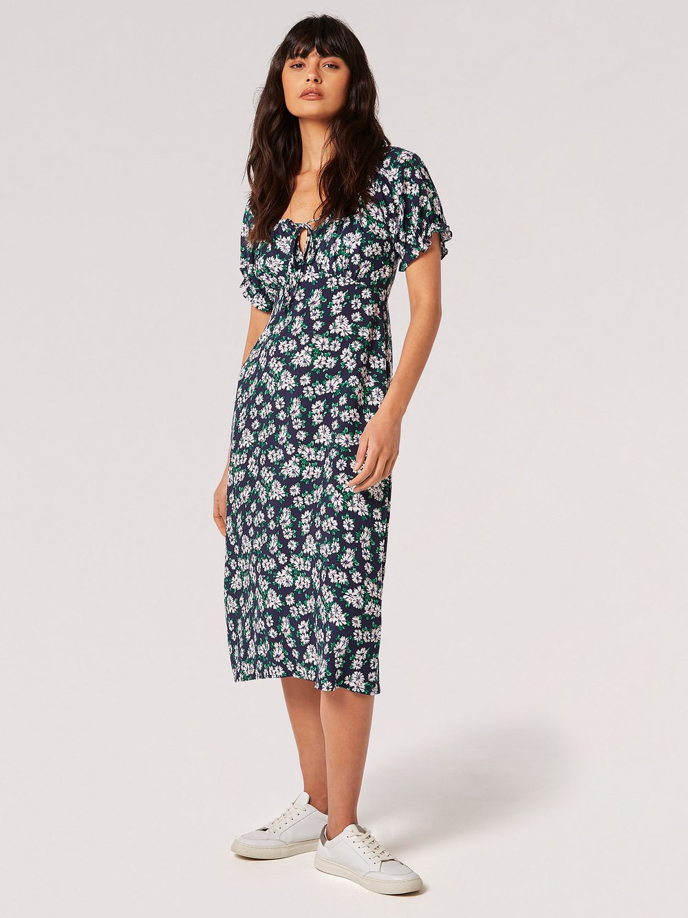 Apricot Midikleid Damen Viskose gemustert