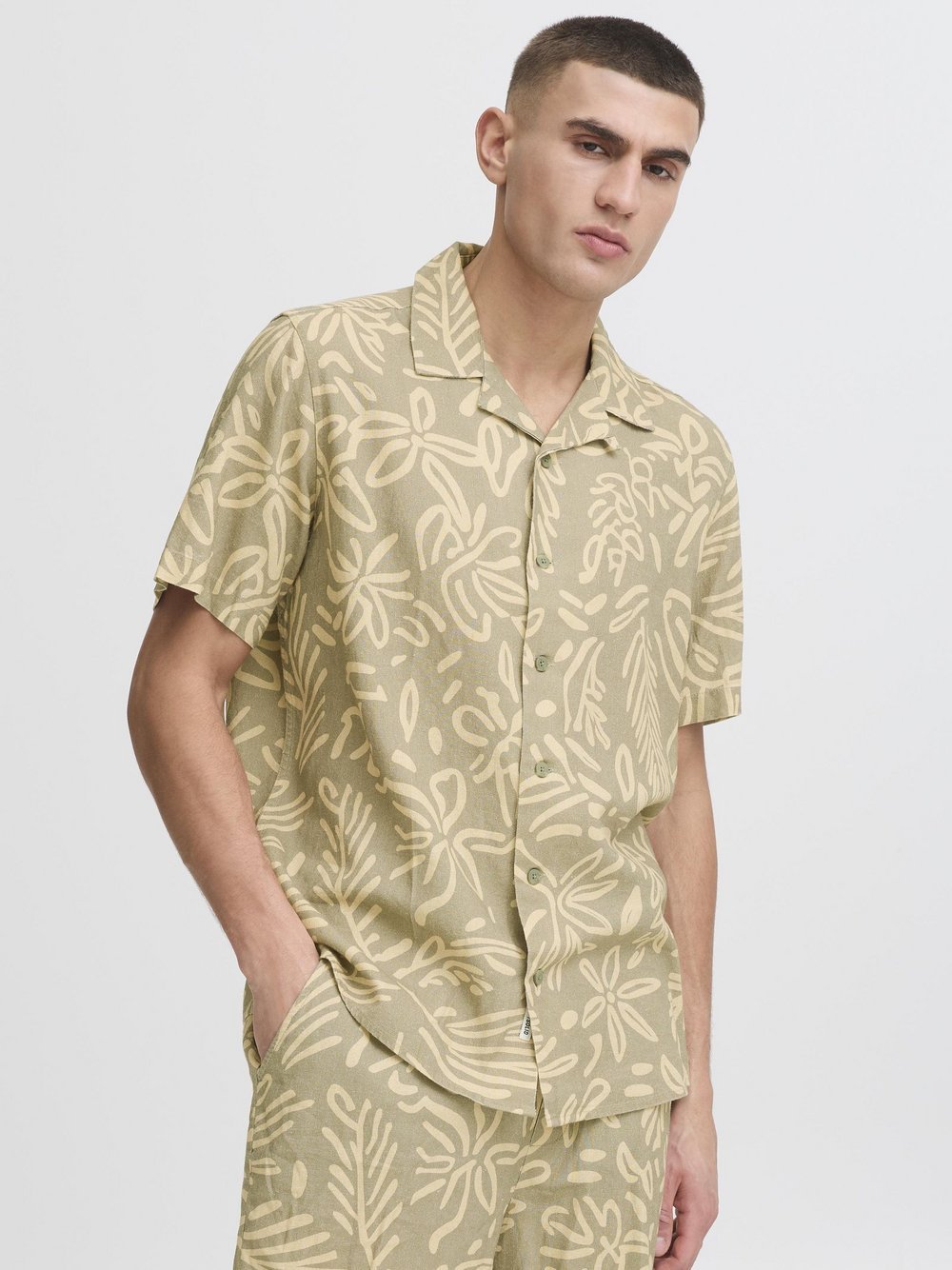 BLEND Kurzarmhemd Herren Regular Fit Leinen