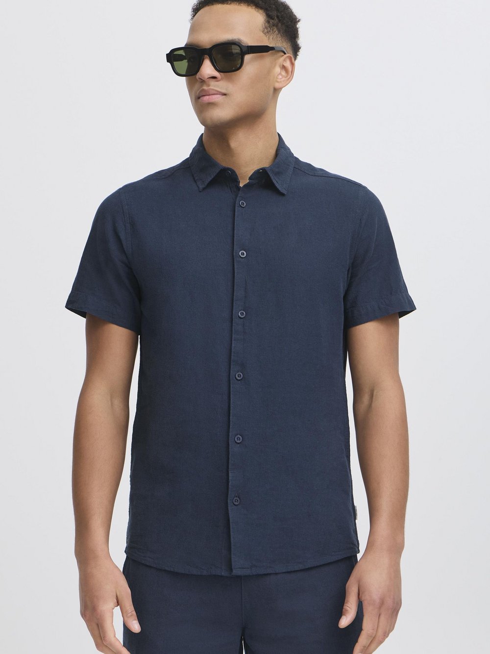 BLEND Kurzarmhemd Herren Regular Fit Leinen