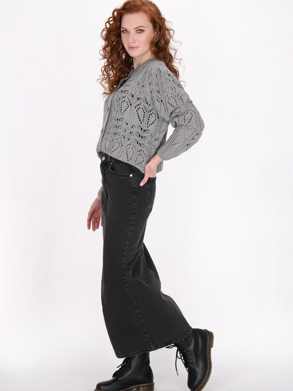 Dreimaster Strickjacke Damen Polyamid gemustert