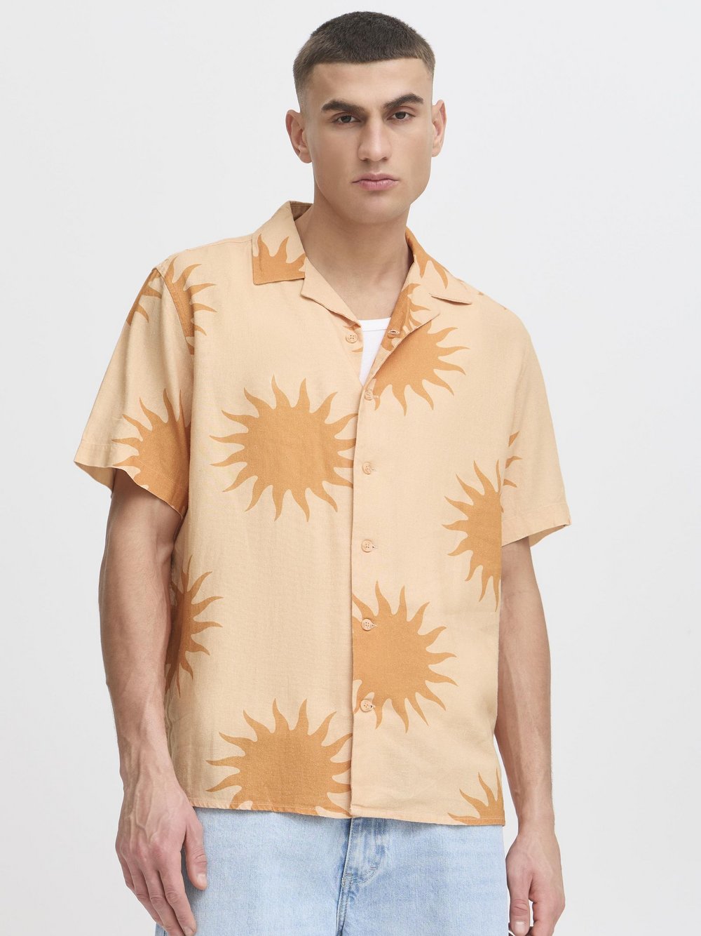 BLEND Kurzarmhemd Herren Regular Fit Leinen