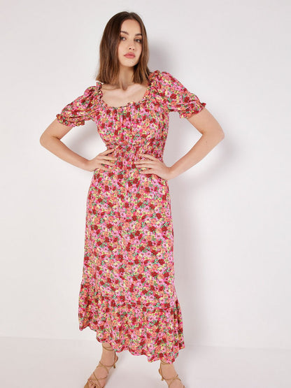 Apricot Midikleid Damen Viskose gemustert