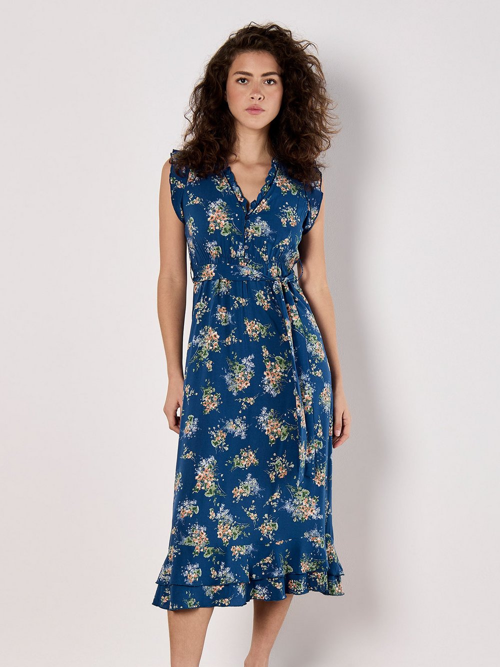 Apricot Midikleid Damen Viskose gemustert