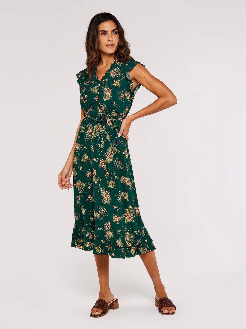 Apricot Midikleid Damen Viskose gemustert