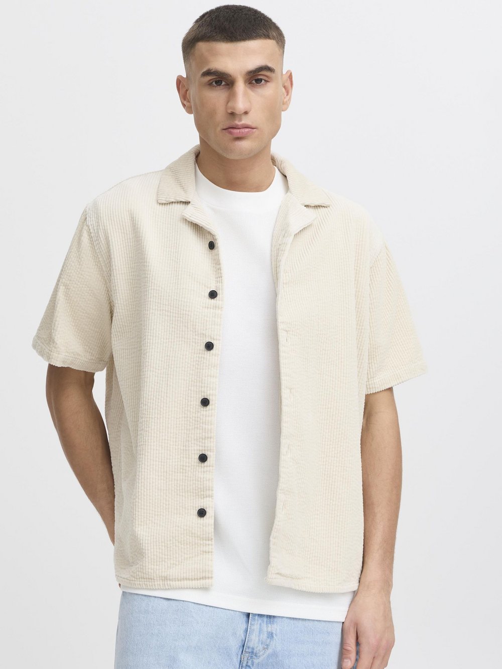 Solid Kurzarmhemd Herren Regular Fit Baumwolle