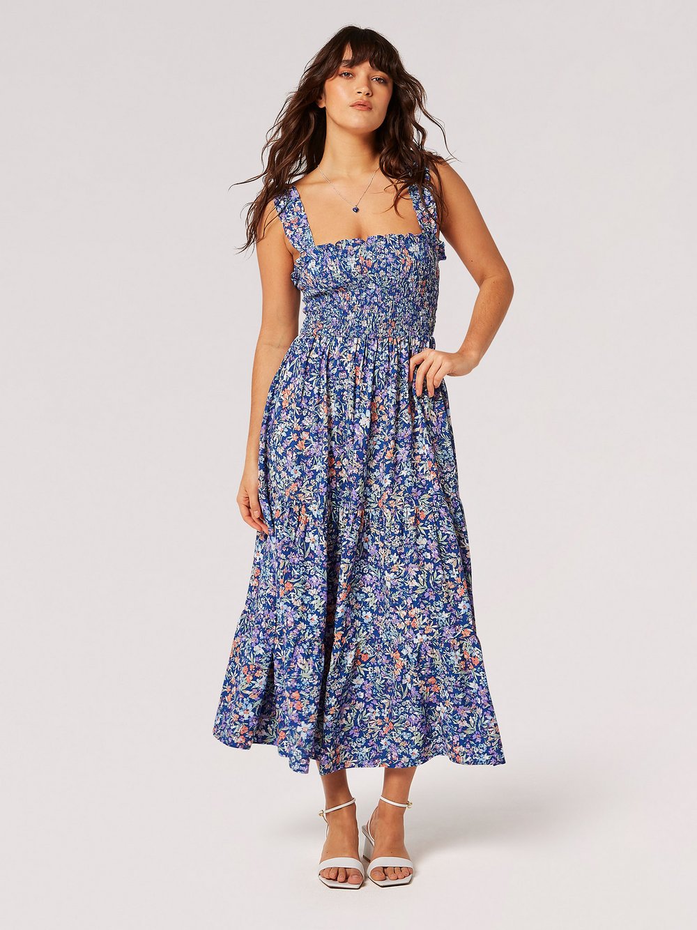 Apricot Midikleid Damen Viskose gemustert