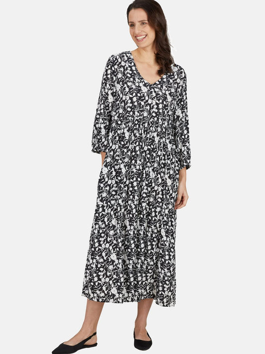 Label Maxikleid Damen Viskose bedruckt