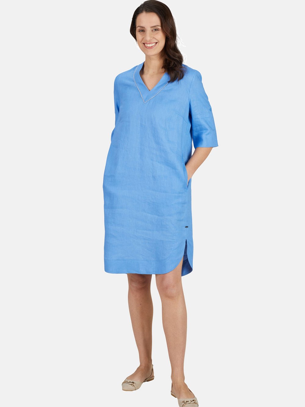 Label Midikleid Damen Leinen