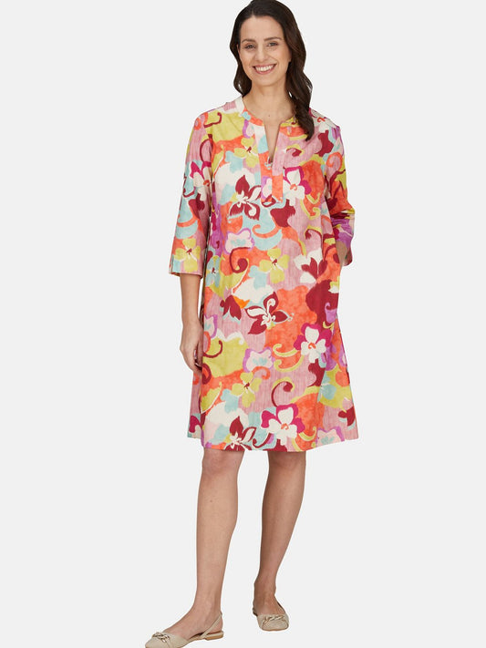 Label Midikleid Damen Baumwolle bedruckt