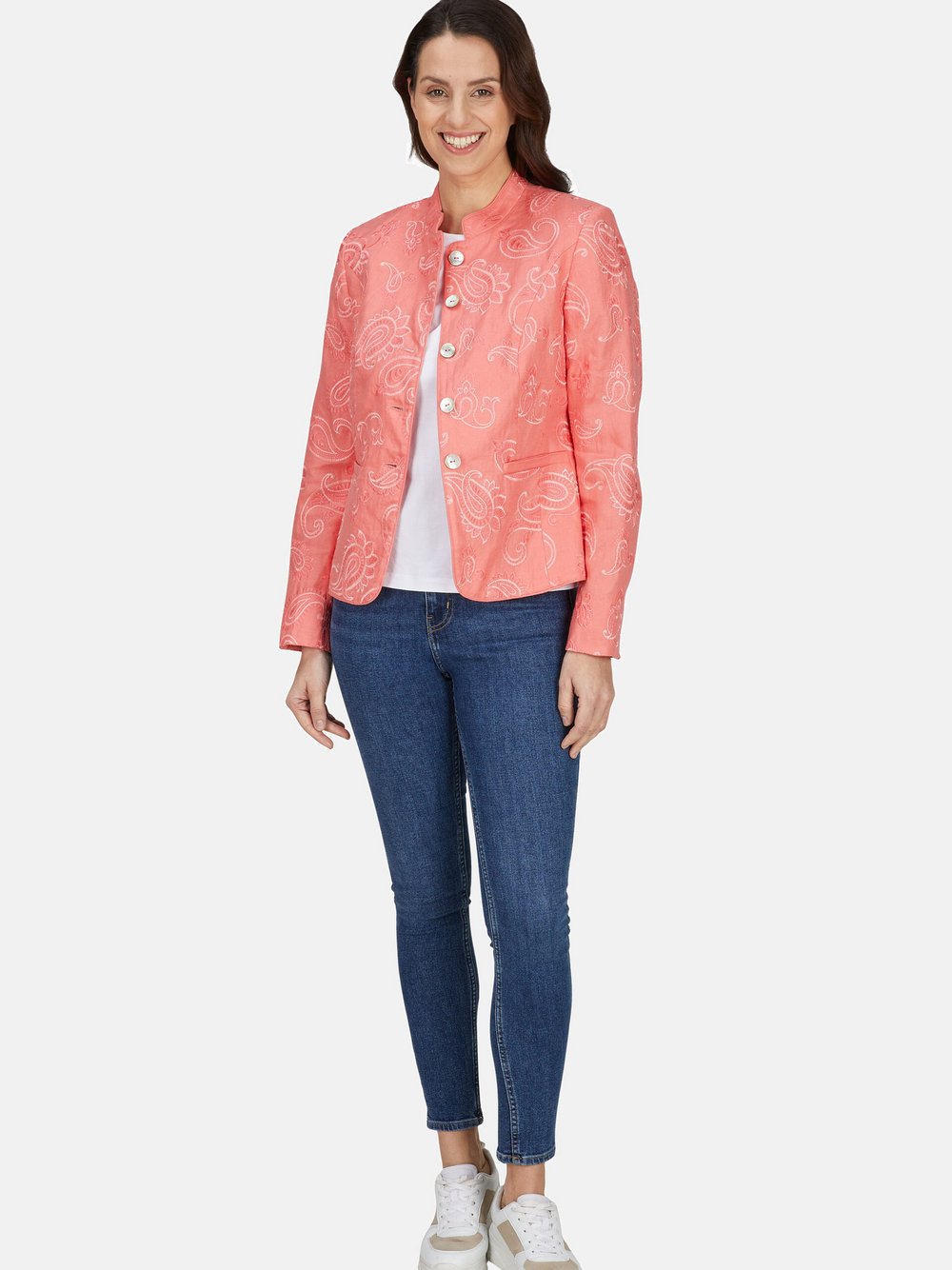 Label Blazer Damen Leinen gemustert