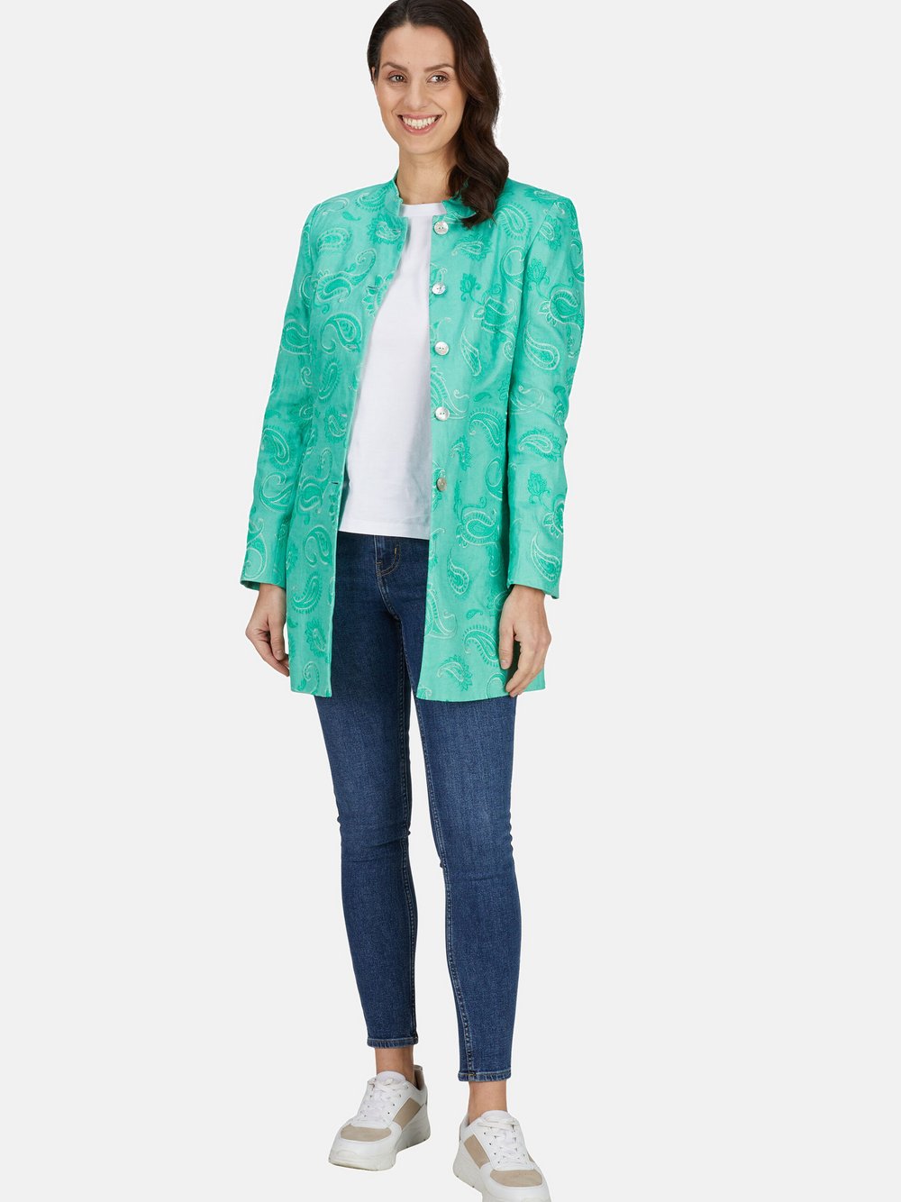 Label Blazer Damen Leinen gemustert