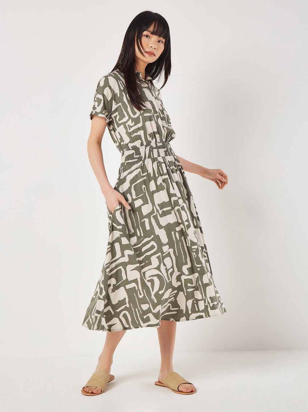 Apricot Midikleid Damen Viskose bedruckt