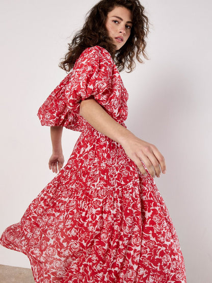 Apricot Midikleid Damen Viskose gemustert
