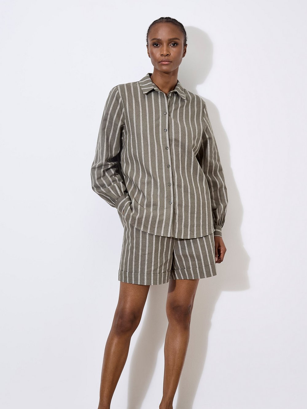 Apricot Bluse Damen Leinen gestreift