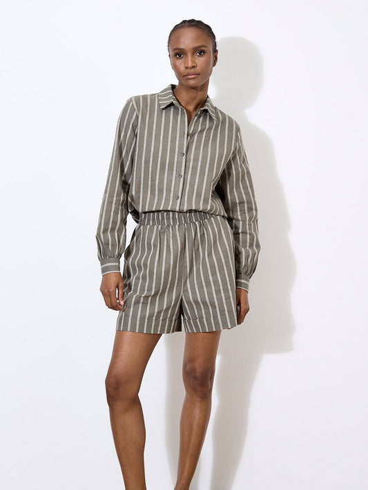 Apricot Shorts Damen Leinen gestreift