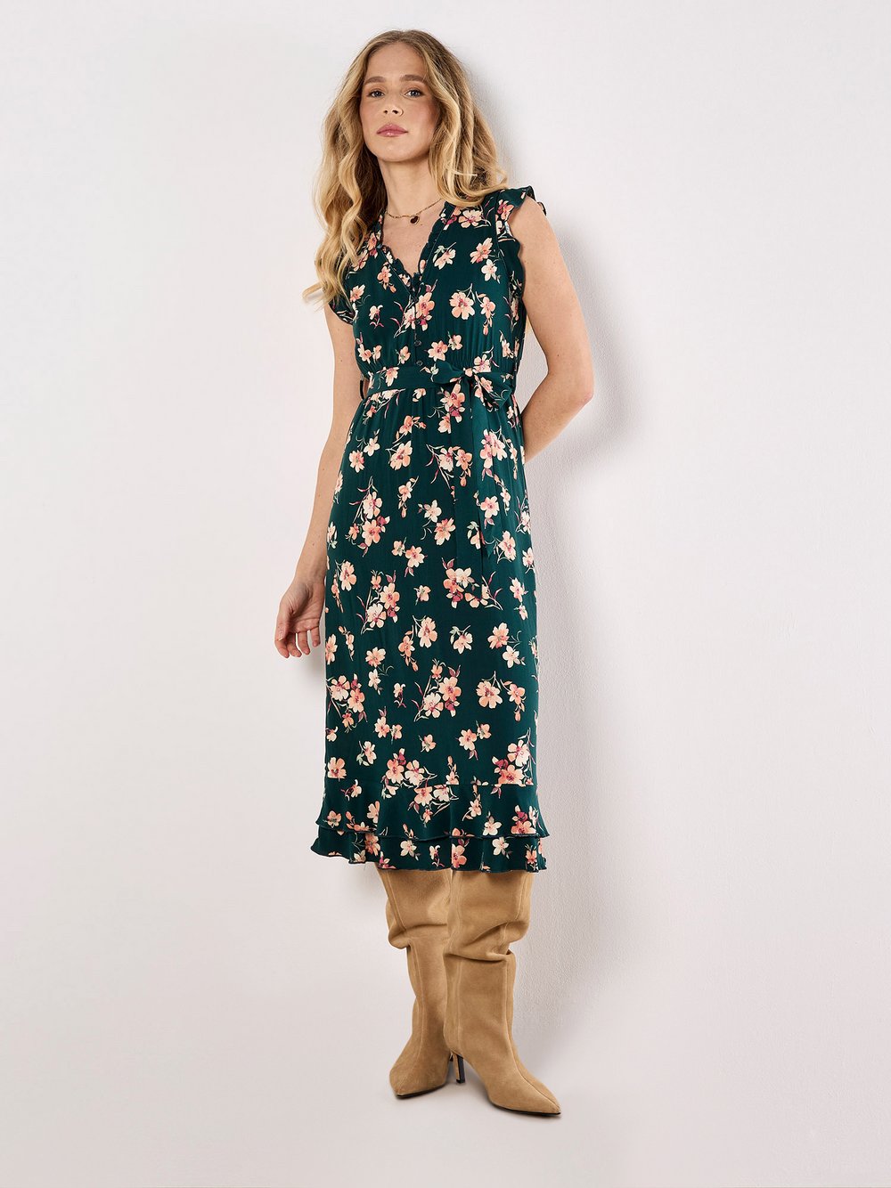 Apricot Midikleid Damen Viskose gemustert