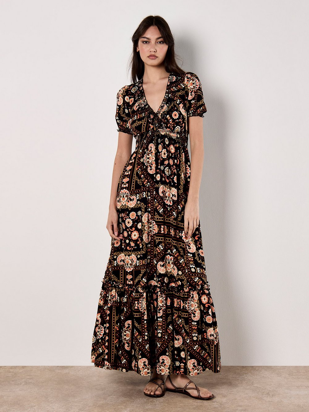 Apricot Maxikleid Damen Viskose gemustert