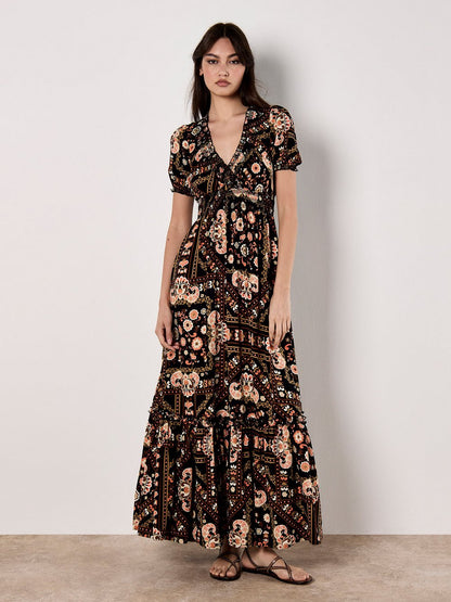 Apricot Maxikleid Damen Viskose gemustert