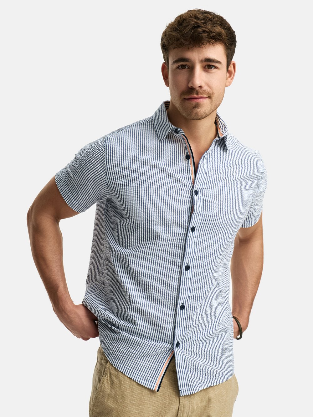 Indicode Hemd Kurzarm Herren Regular Fit Baumwolle gestreift