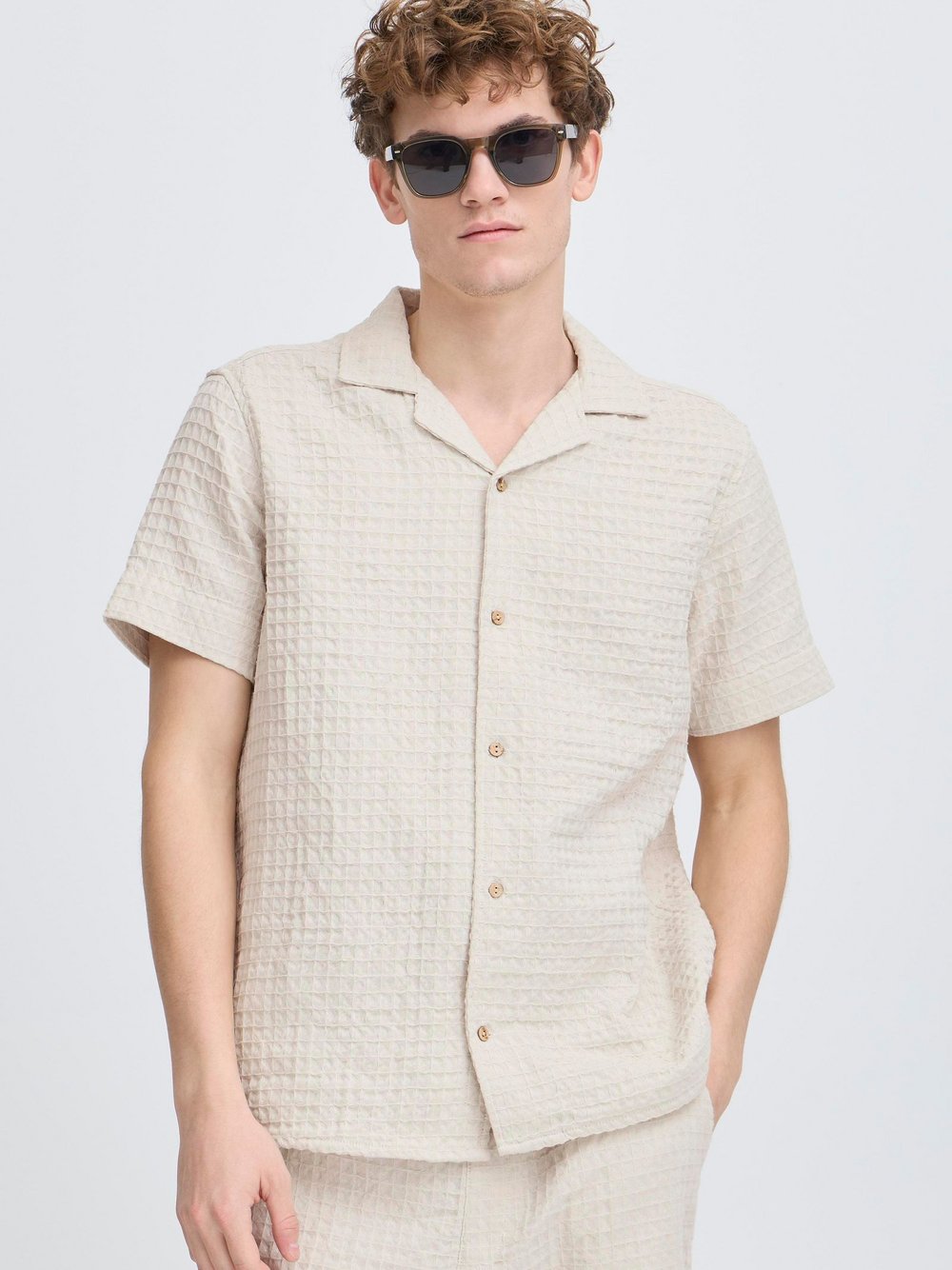 Kronstadt Kurzarmhemd Herren Comfort Fit Baumwolle strukturiert
