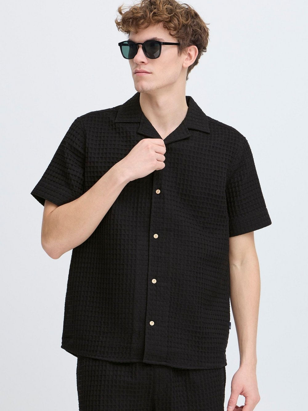 Kronstadt Kurzarmhemd Herren Comfort Fit Baumwolle strukturiert