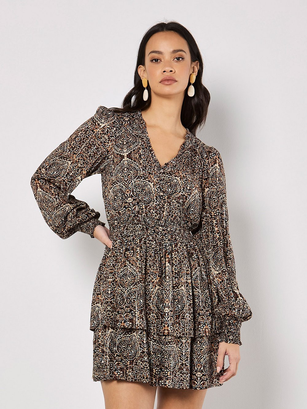 Apricot Minikleid Damen Viskose bedruckt