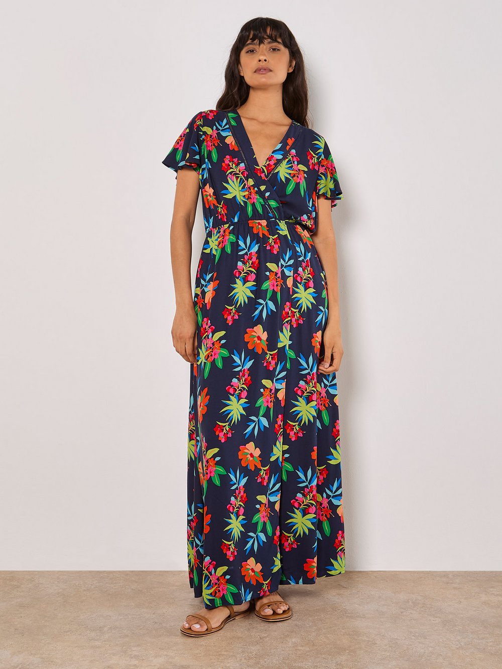 Apricot Maxikleid Damen Viskose gemustert