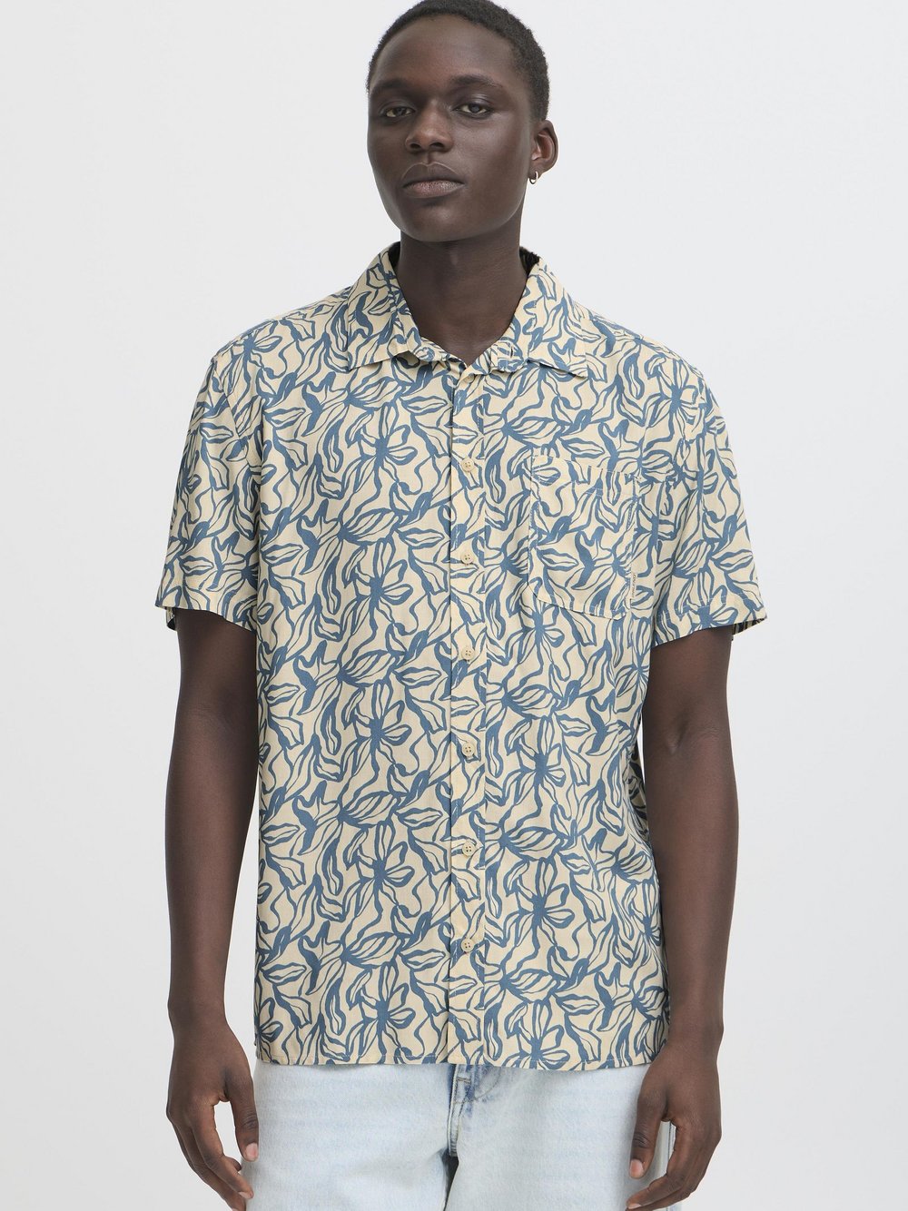 BLEND Kurzarmhemd Herren Viskose gemustert