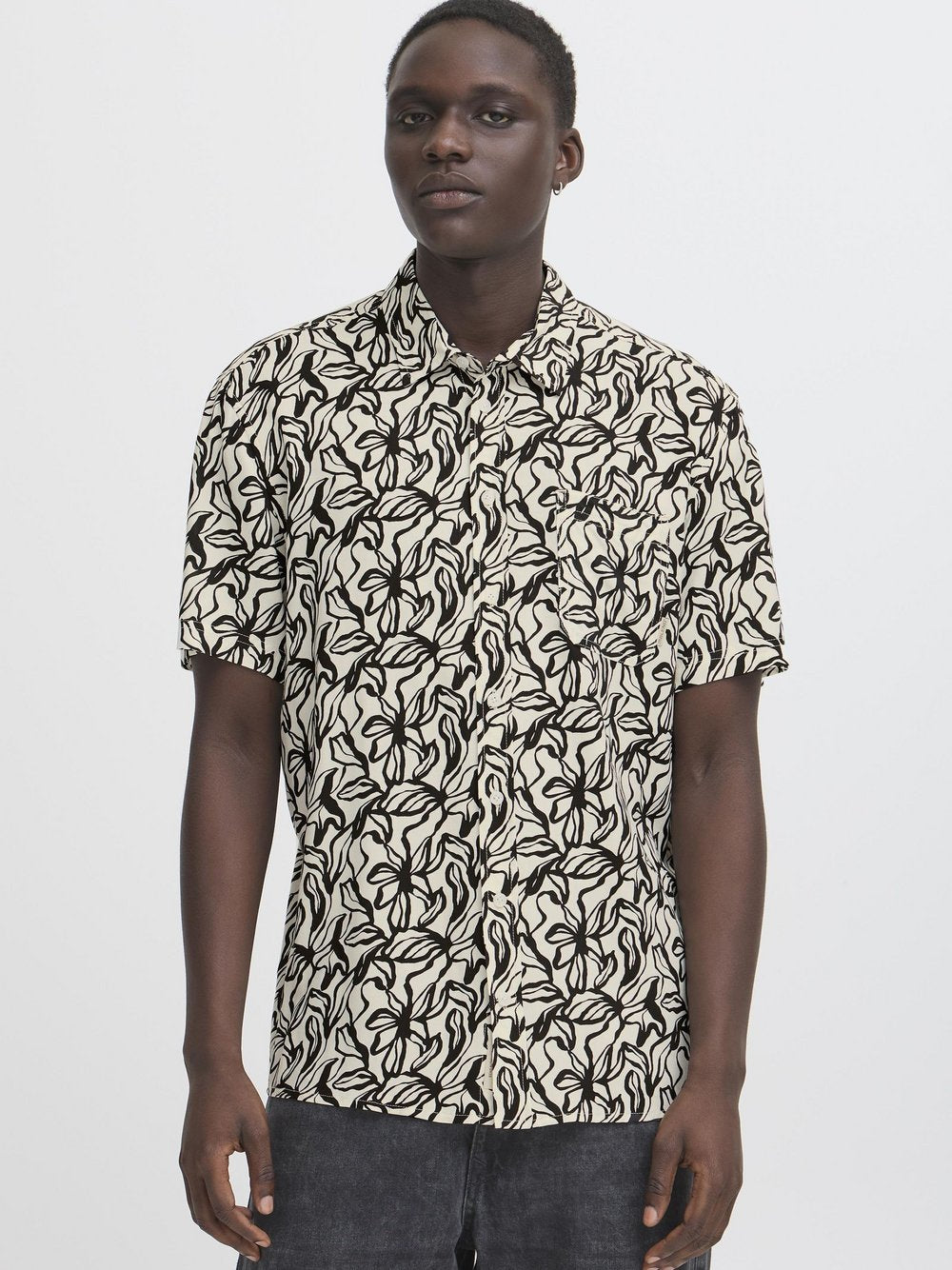 BLEND Kurzarmhemd Herren Viskose gemustert