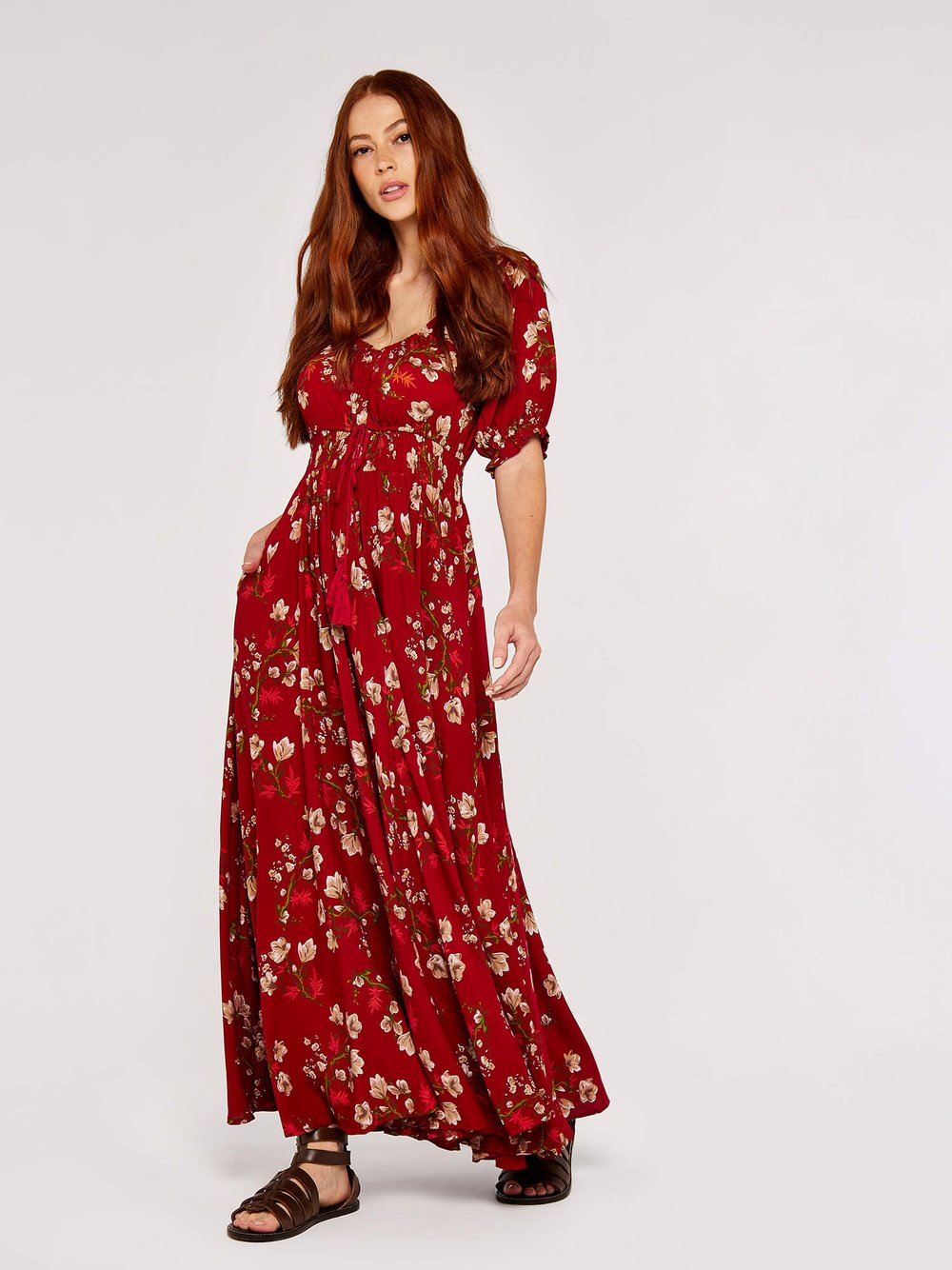 Apricot Maxikleid Damen Viskose gemustert