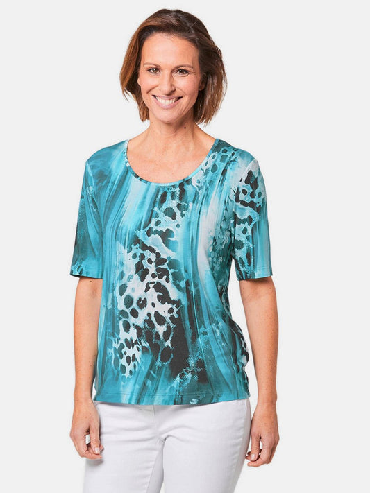 Goldner Druckshirt Damen Viskose gemustert