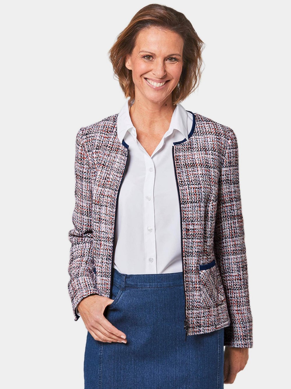 Goldner Bouclé-Blazer Damen Wolle gemustert
