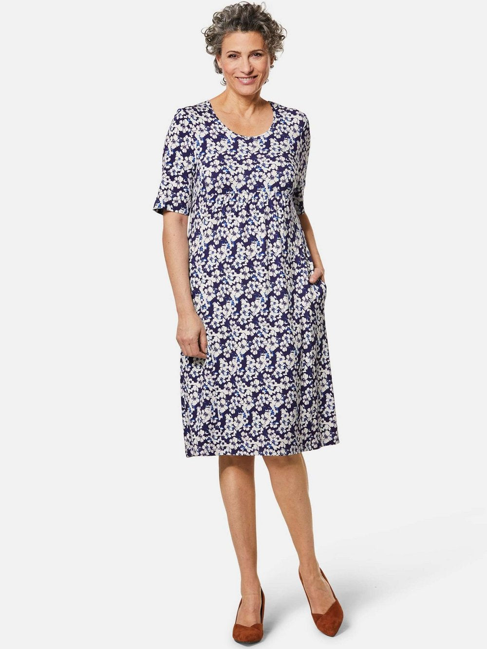 Goldner Druckkleid Damen Viskose bedruckt