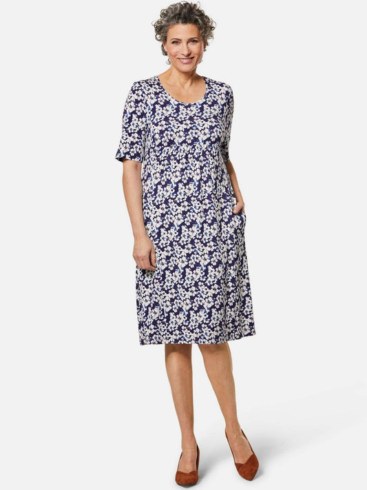 Goldner Druckkleid Damen Viskose bedruckt
