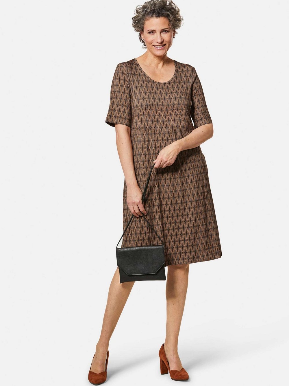Goldner Druckkleid Damen Viskose gemustert