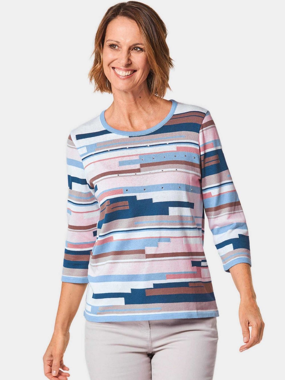 Goldner Intarsienpullover Damen Baumwolle gemustert