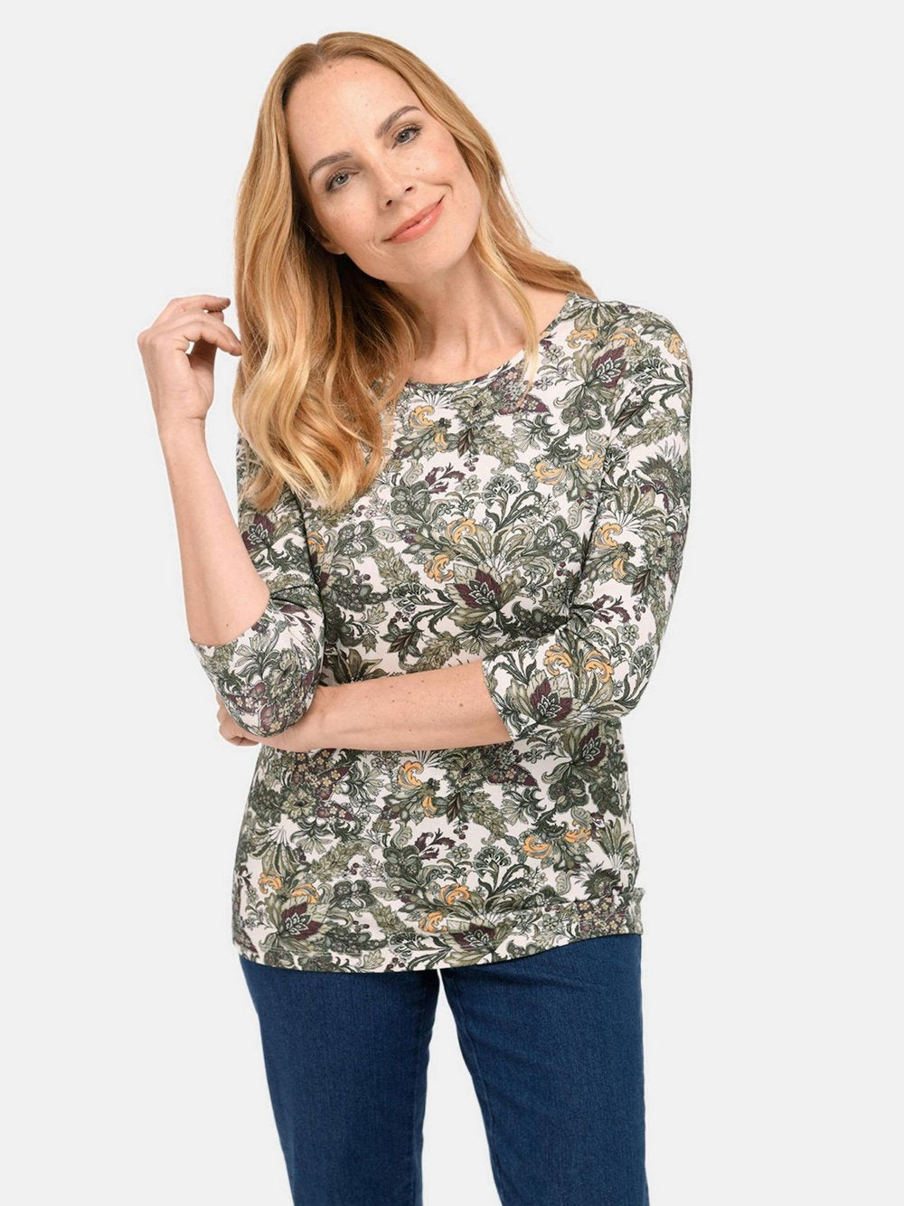 Goldner Druckshirt Damen Viskose gepunktet