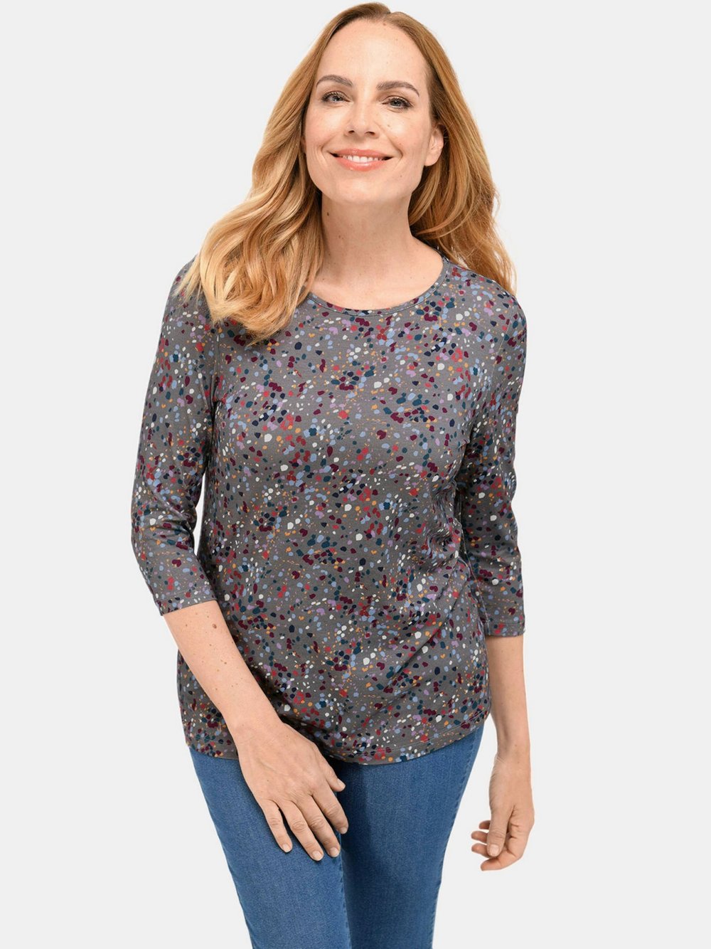 Goldner Druckshirt Damen Viskose gepunktet