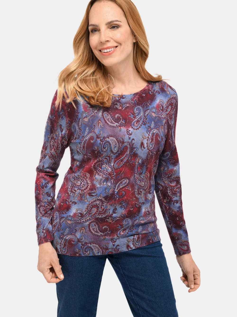 Goldner Druckpullover Damen Viskose bedruckt