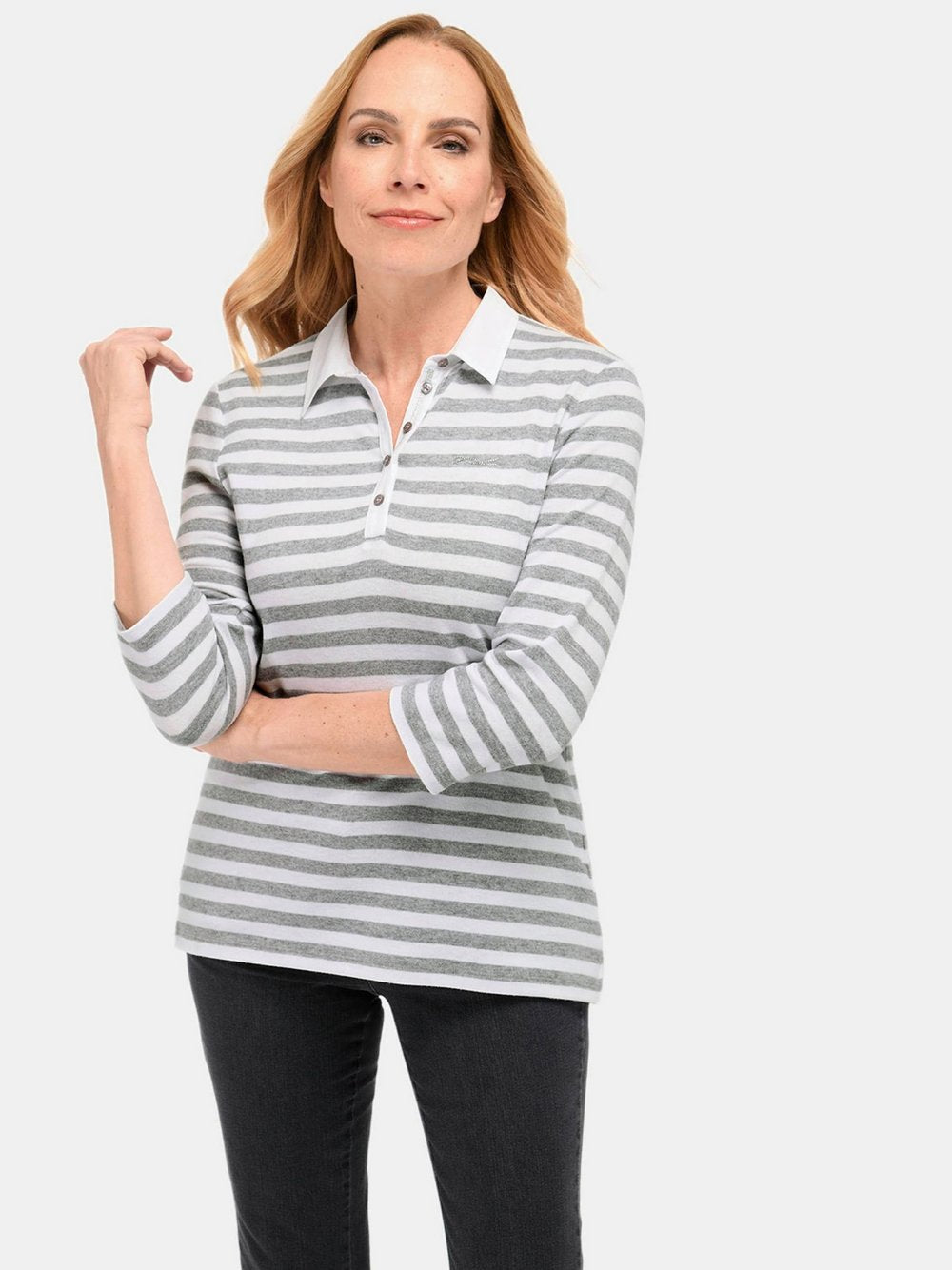 Goldner Poloshirt Damen gestreift