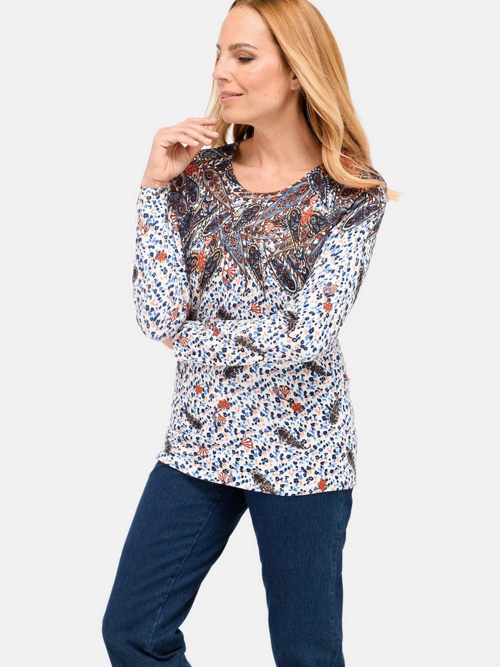 Goldner Pullover Damen Viskose bedruckt