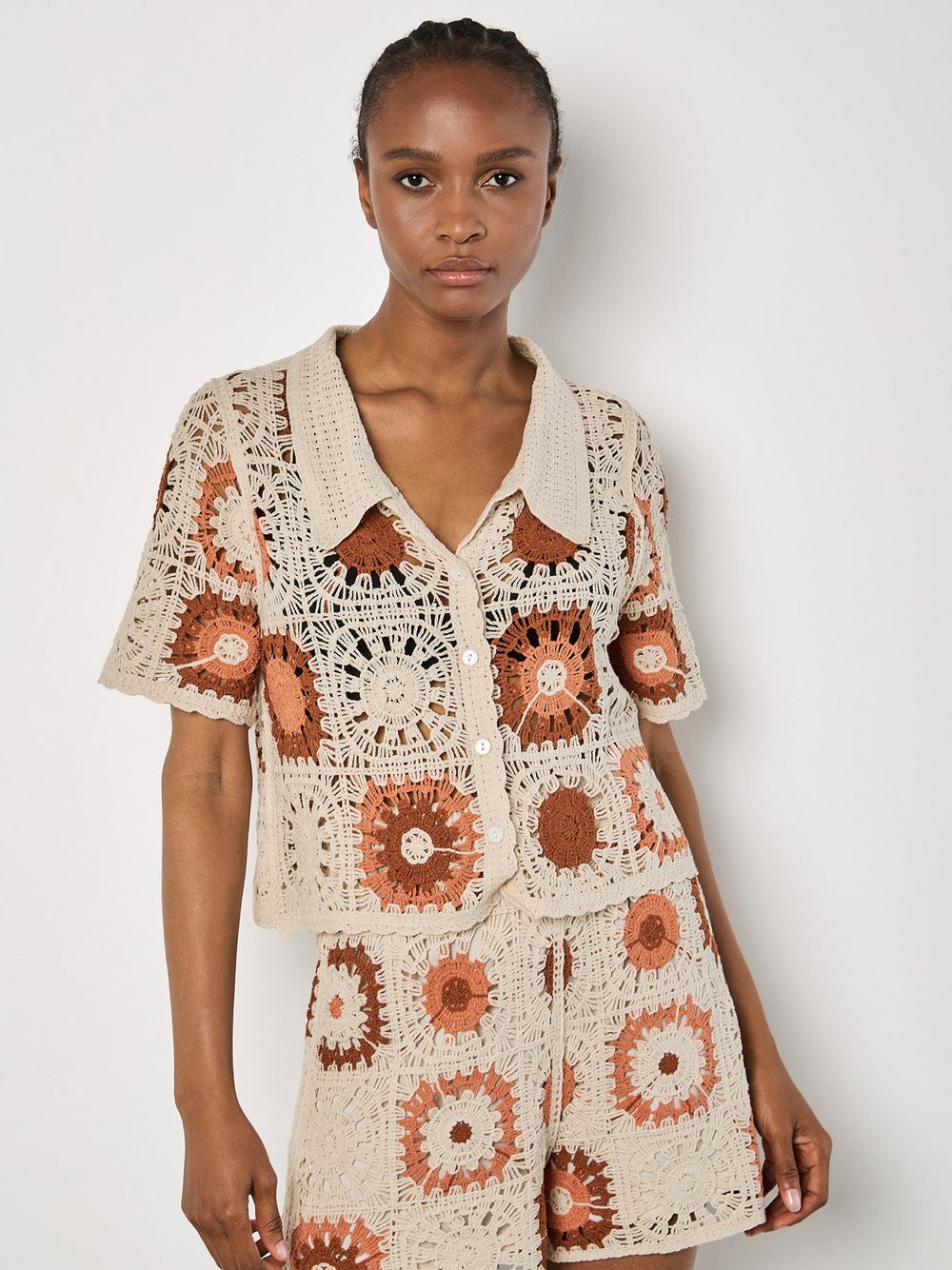 Apricot Bluse Damen Baumwolle bedruckt