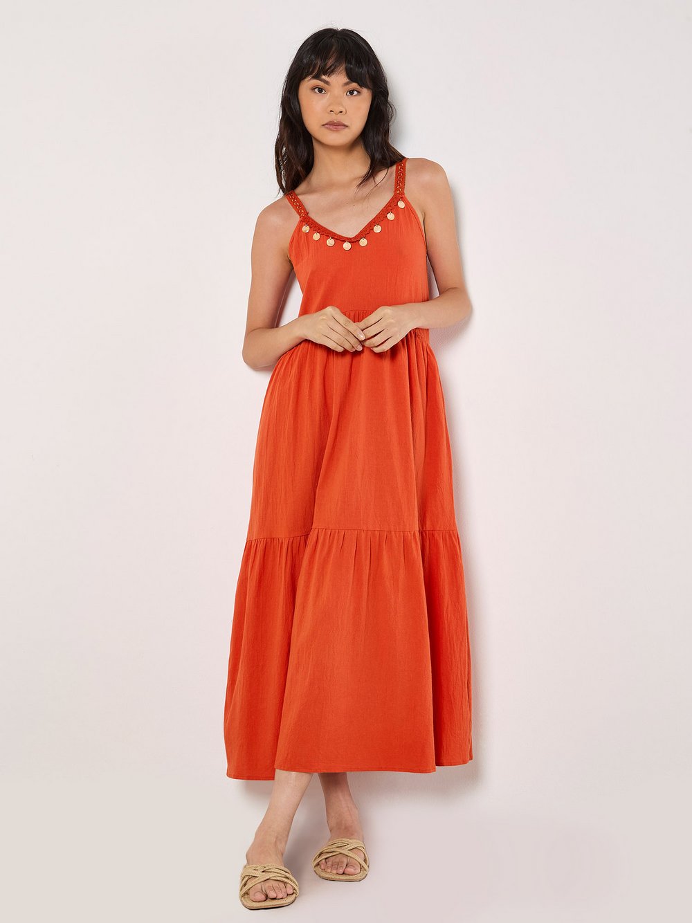 Apricot Midikleid Damen Baumwolle