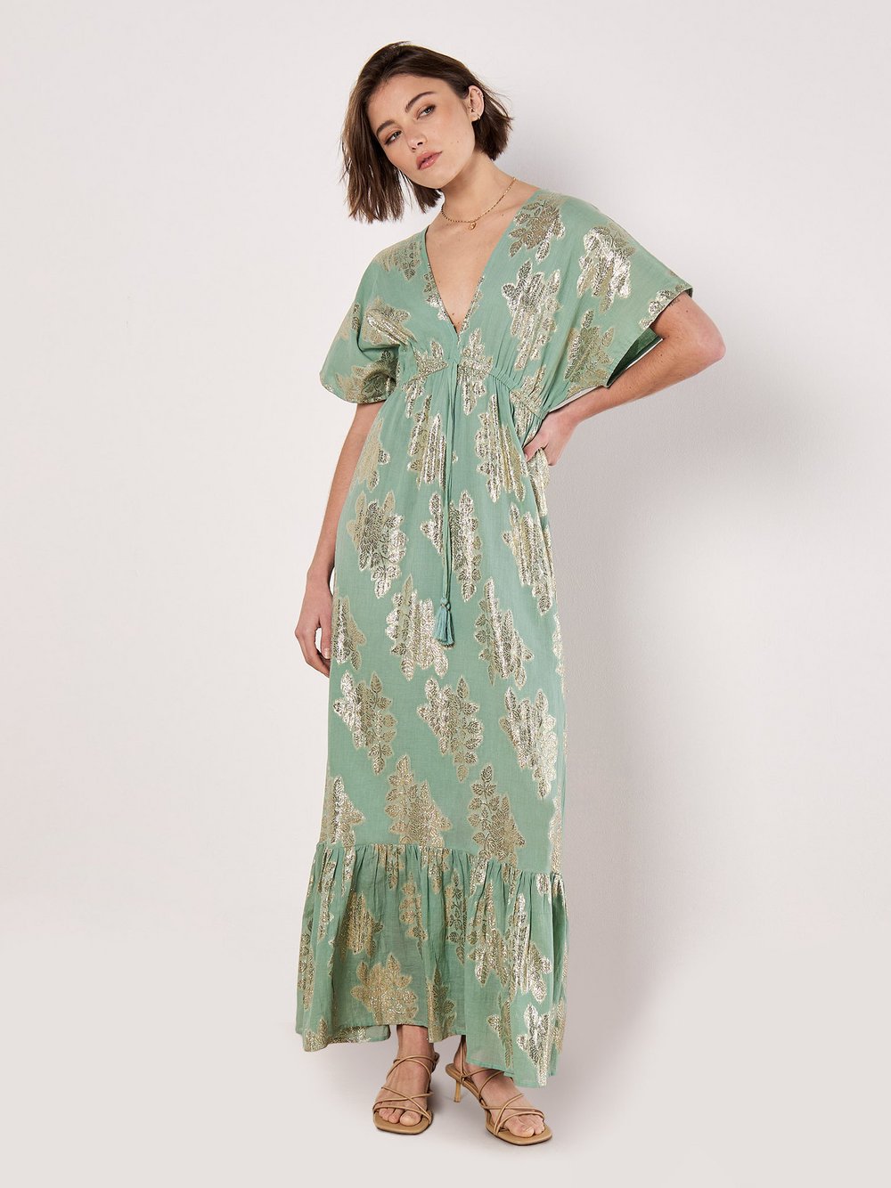 Apricot Maxikleid Damen Baumwolle gemustert