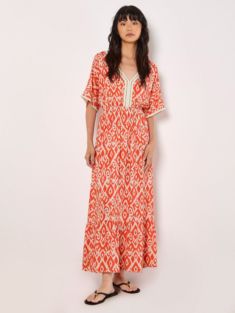 Apricot Maxikleid Damen Viskose gemustert