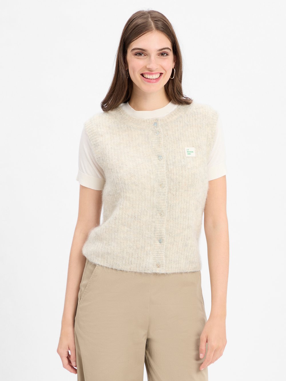 american vintage Strickweste mit Alpaka-Anteil Damen meliert