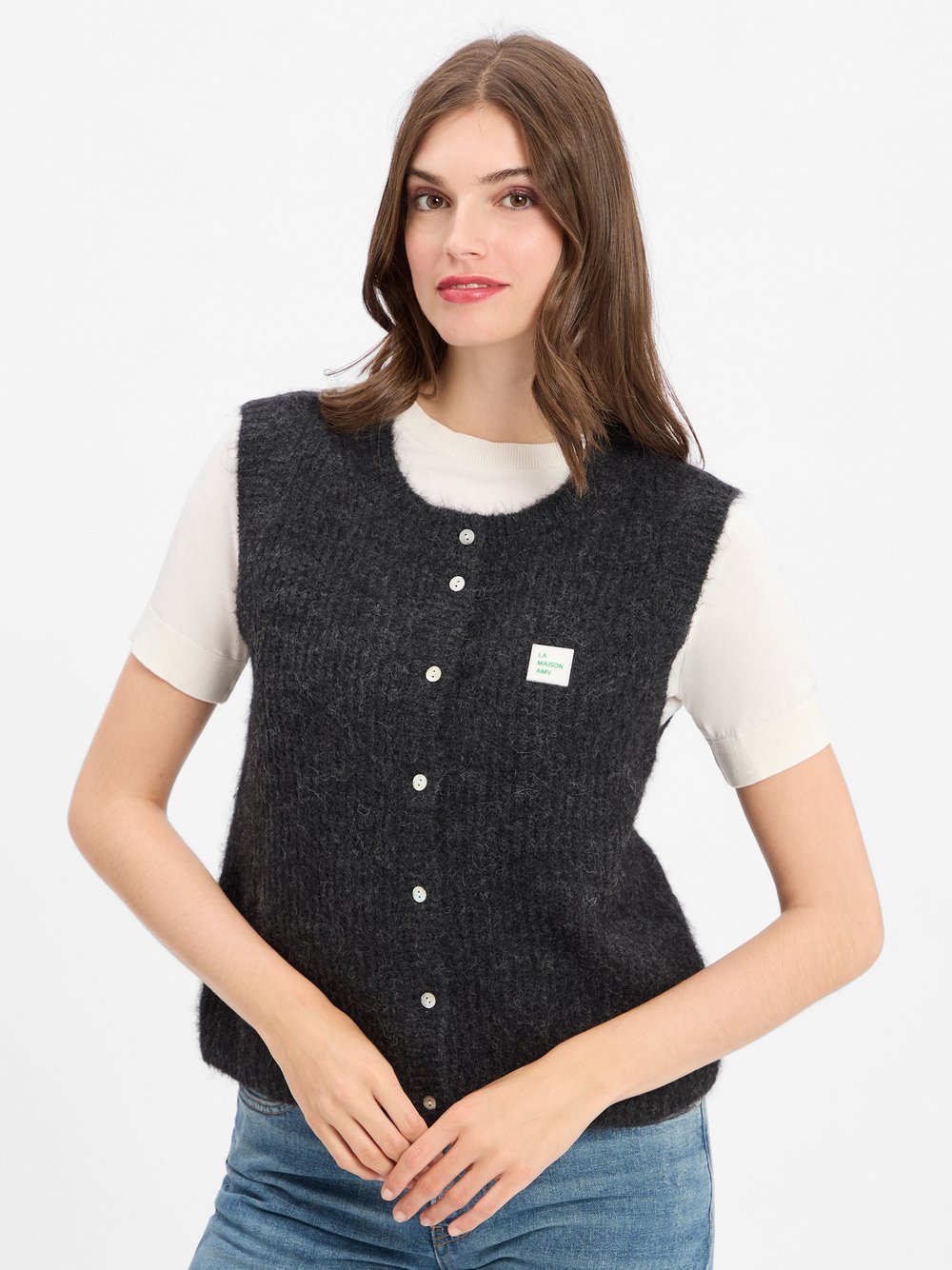 american vintage Strickweste mit Alpaka-Anteil Damen meliert