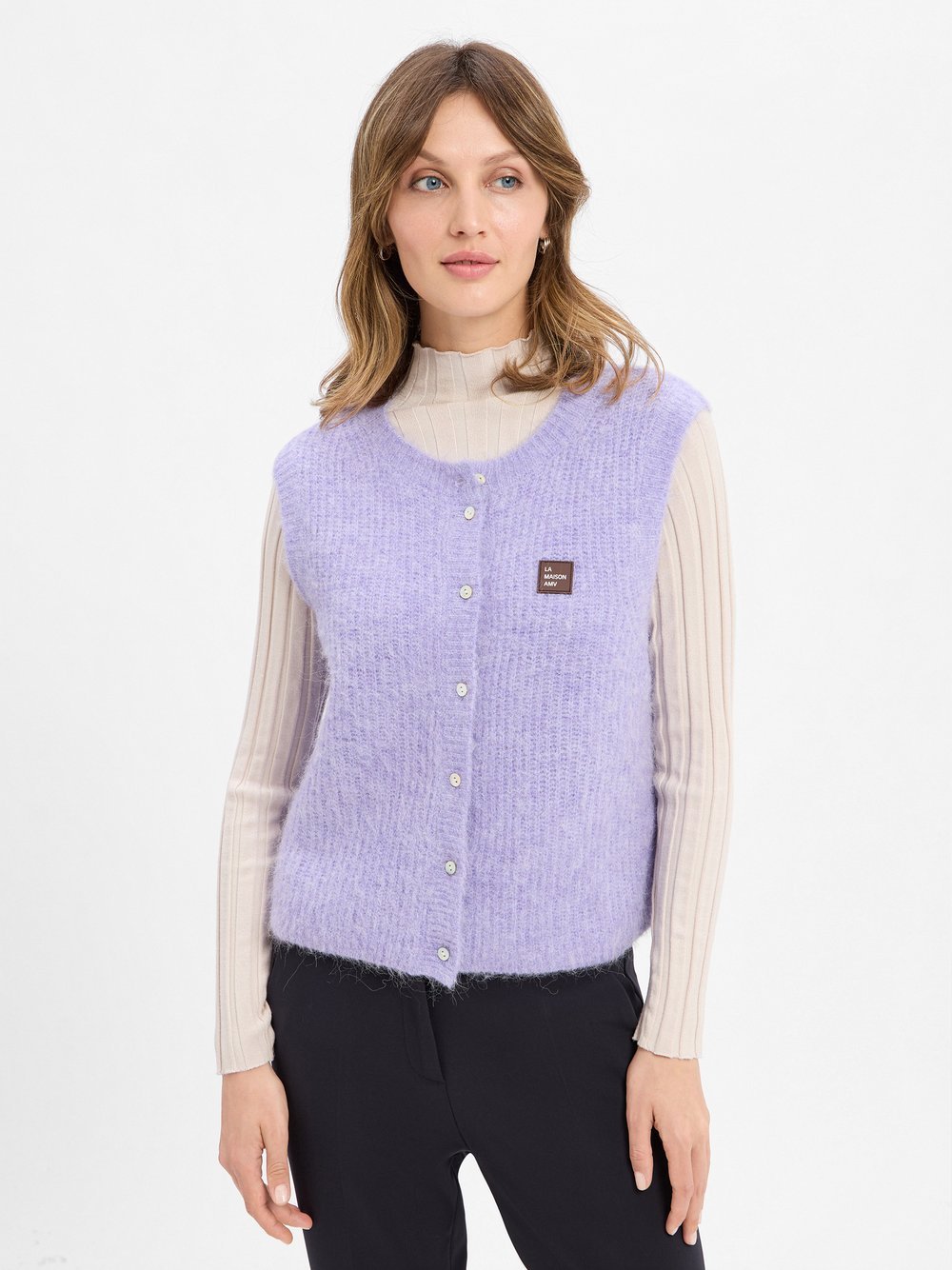 american vintage Strickweste mit Alpaka-Anteil Damen meliert