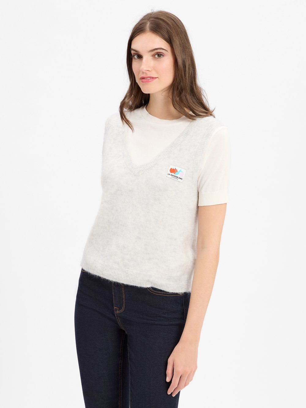 american vintage Strickpullunder mit Alpaka-Anteil Damen Feinstrick meliert