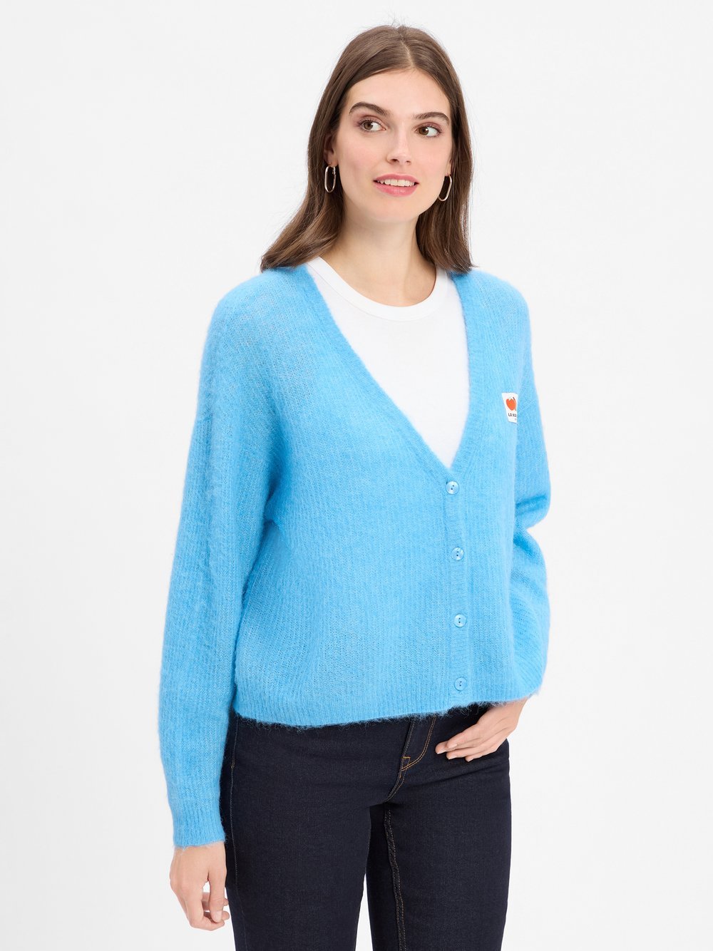 american vintage Strickjacke mit Alpaka-Anteil Damen Grobstrick meliert